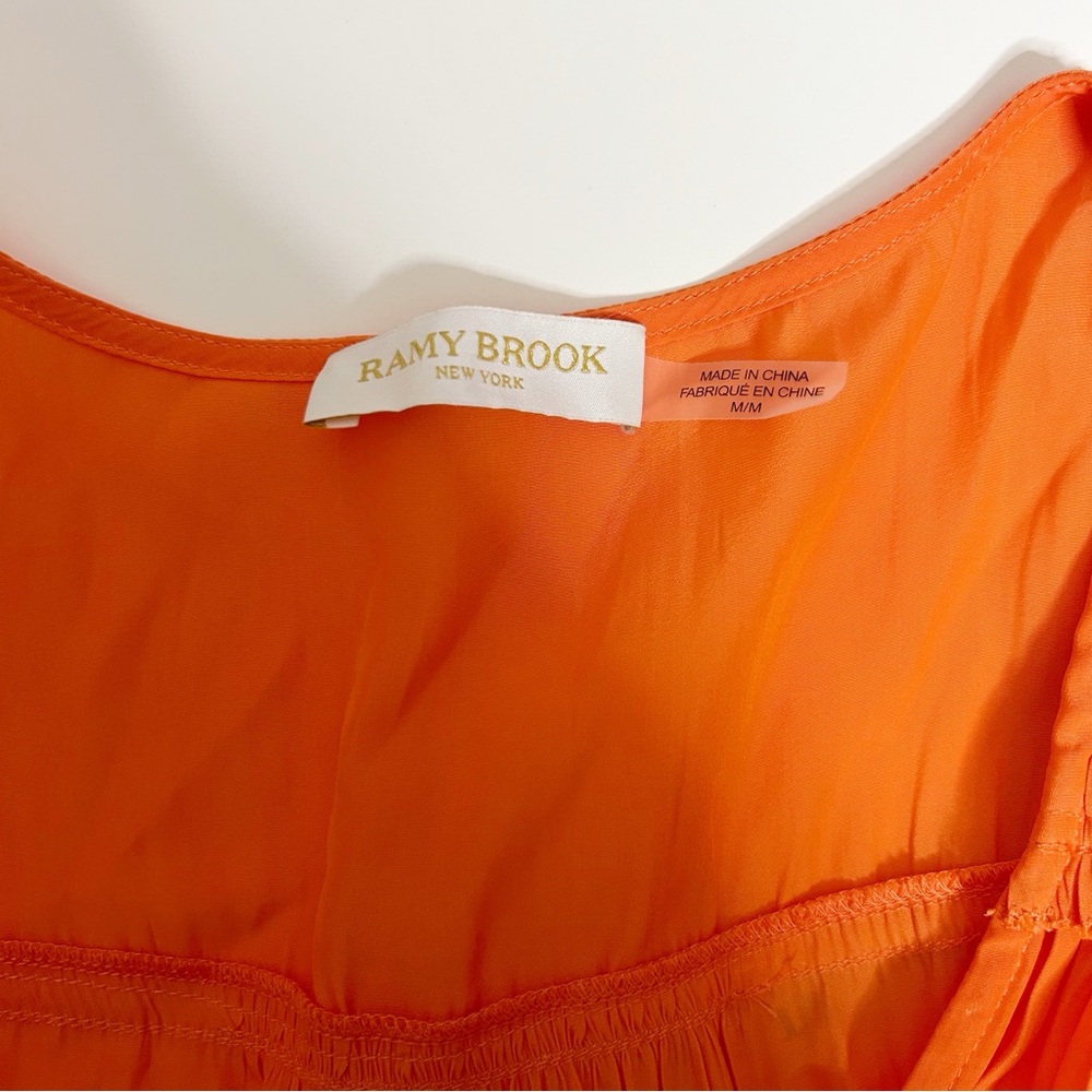 Ramy Brooke Bambi Rouched Ruffle Orange Silk Dress (size M) - Picture 5 of 6